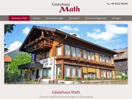 Webdesign von Gästehaus Math