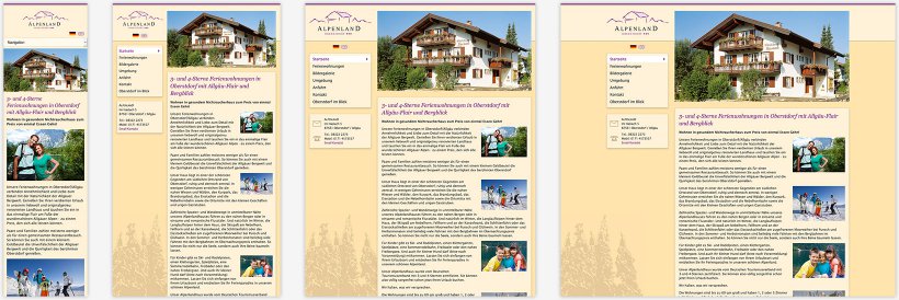 Webdesign von Ferienwohnungen Alpenland