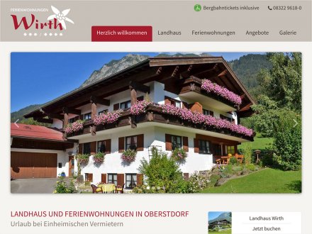 Webdesign von Ferienwohnungen Wirth