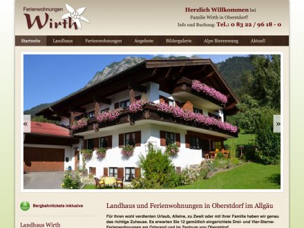 Webdesign von Ferienwohnungen Wirth